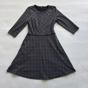 Banana Republic Womens‎ Sweater Plaid Dress Gray Size 8 ALine Winter 3/4 Sleeves